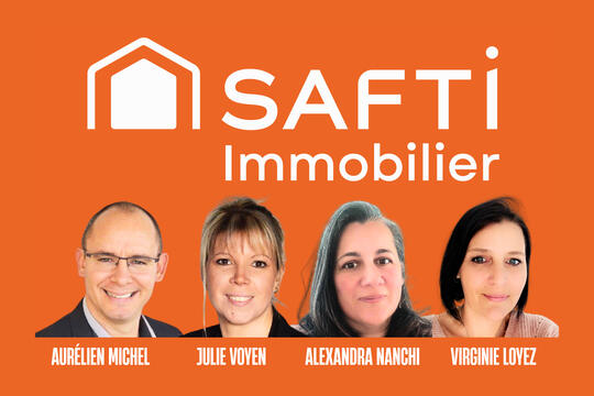 LOGO DE SAFTI IMMOBILIER AVEC AURÉLIEN MICHEL JULIE VOYEN ALEXANDRA NANCHI VIRGINIE LOYEZ